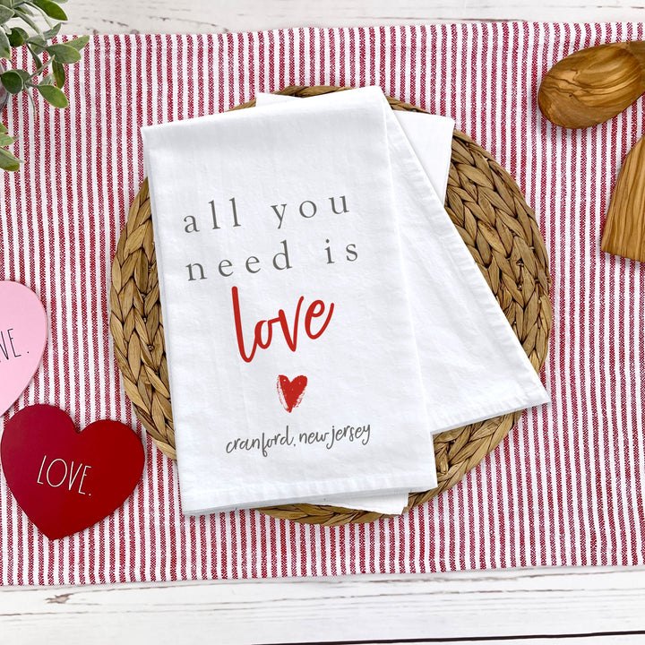 Valentine's Day Tea Towel Set All you need is love, love is all you need can be personalized