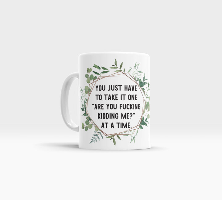 Funny snarky coffee mug just have to take it one are you f#cking kidding me at a time