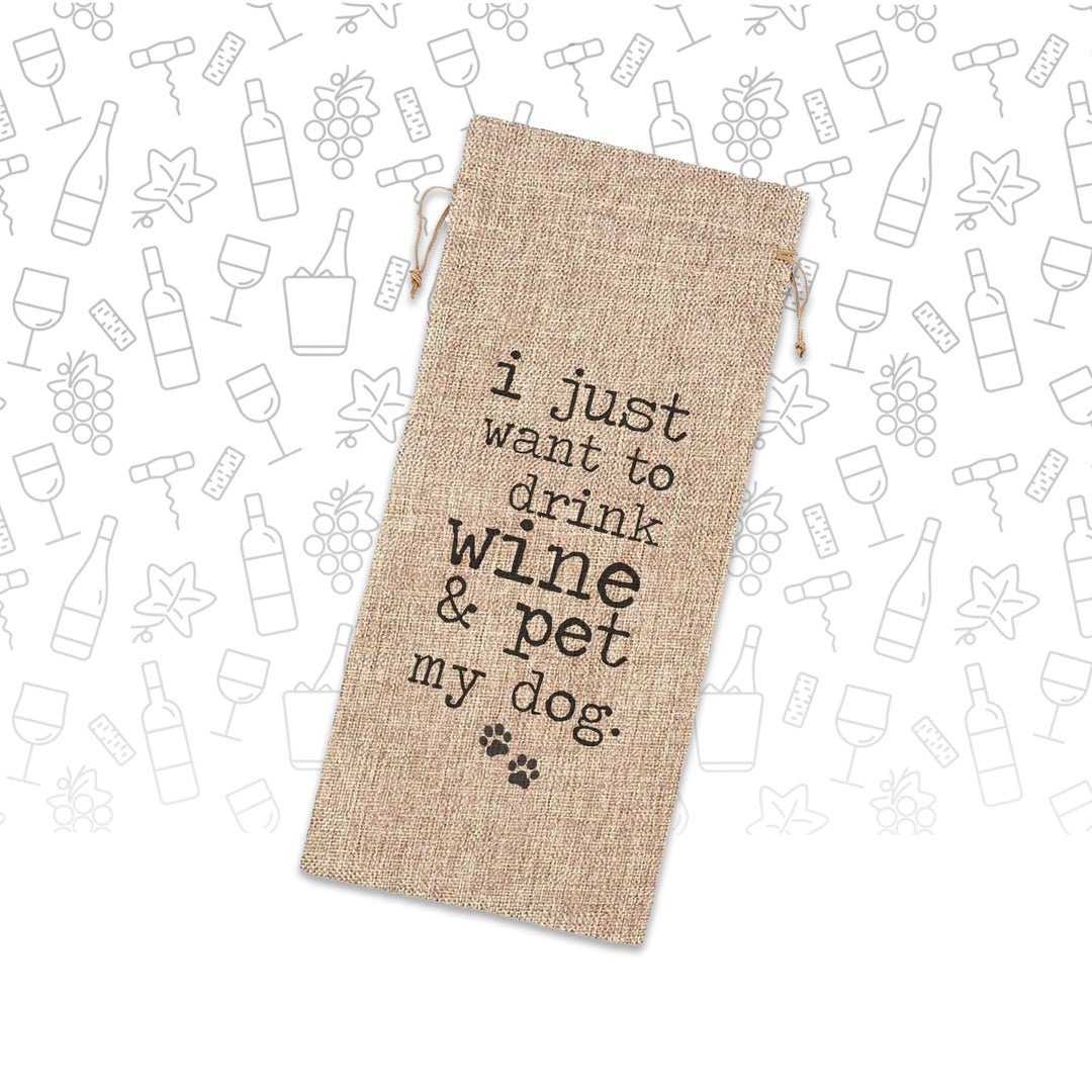 funny dog wine lover gifts i just want to drink wine & pet my dog single wine bottle bag