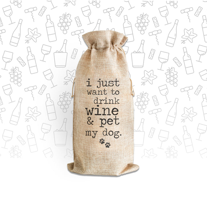 funny dog wine lover gifts i just want to drink wine & pet my dog single wine bottle bag