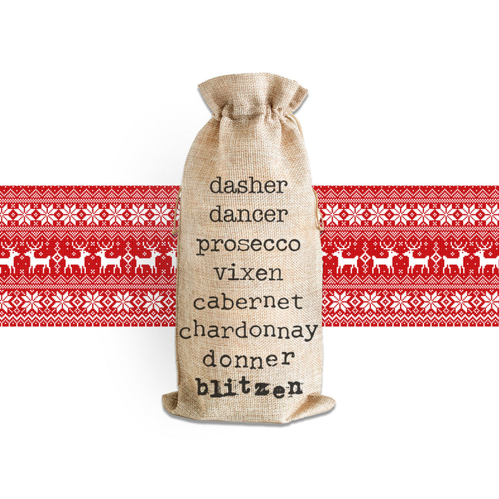 funny christmas gifts santa reindeer names wine list chardonnay blitzen alcohol bottle bag single wine bottle sac