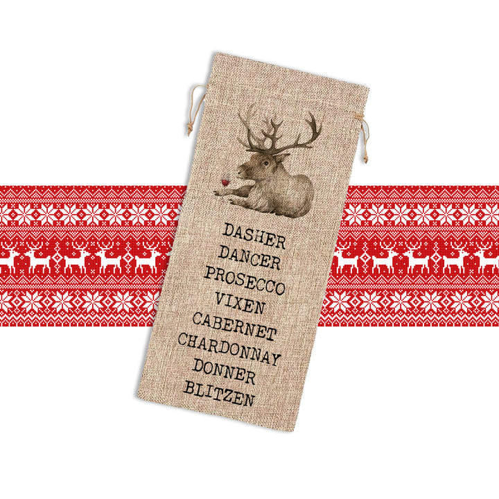 funny christmas gifts santa reindeer names wine list chardonnay blitzen alcohol bottle bag single wine bottle sac