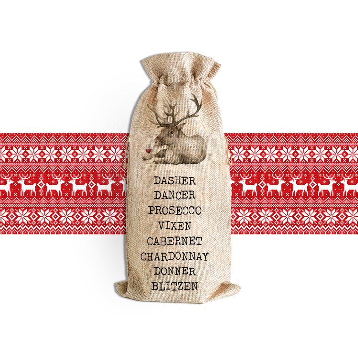 funny christmas gifts santa reindeer names wine list chardonnay blitzen alcohol bottle bag single wine bottle sac