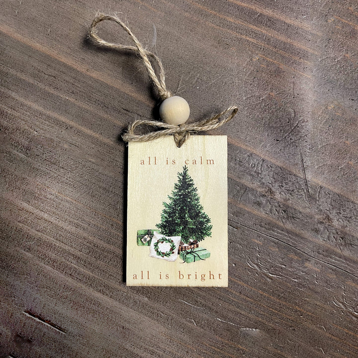 Rustic Christmas tree wood ornament with twine and beads Simple Rustic Ornaments