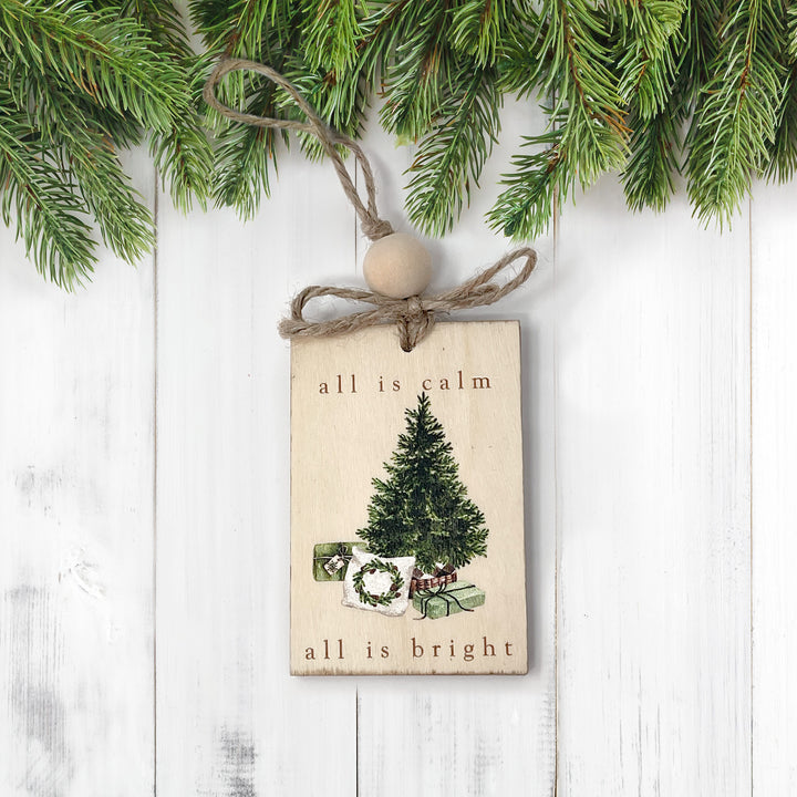 Rustic Christmas tree wood ornament with twine and beads Simple Rustic Ornaments