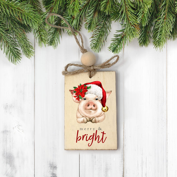 Rustic Farmhouse Pig Christmas Ornament Cute wood rectangle pig christmas ornament