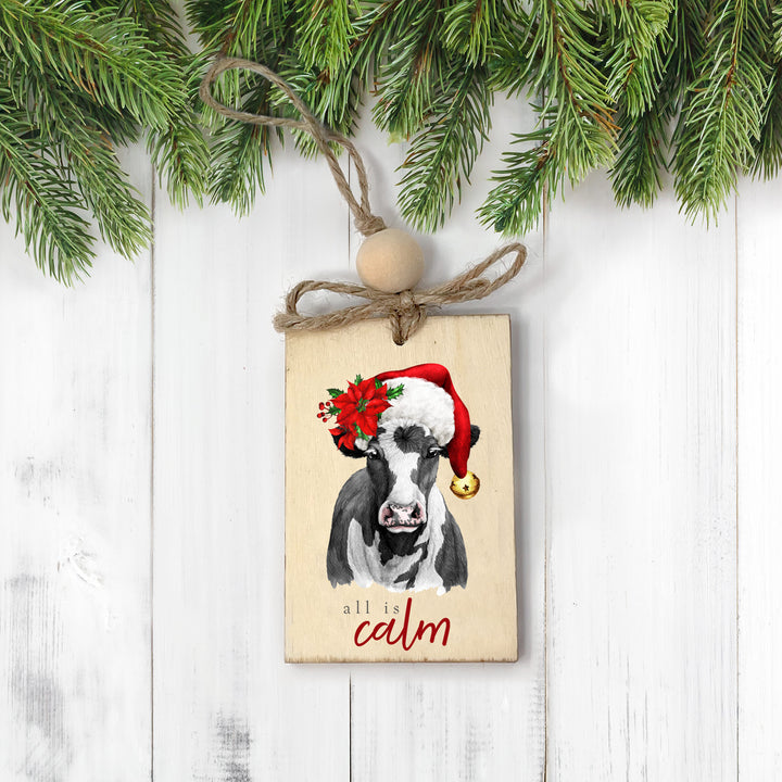 Farmhouse Cow Christmas Ornament Cute wood rectangle rustic cow christmas ornament