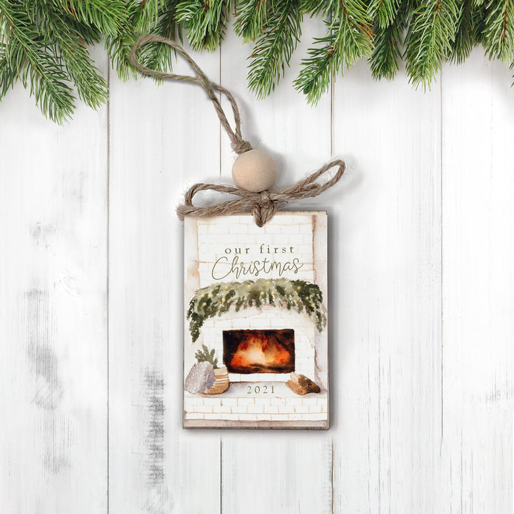 Adorable Rustic Our First Christmas Fireplace Wood Ornament