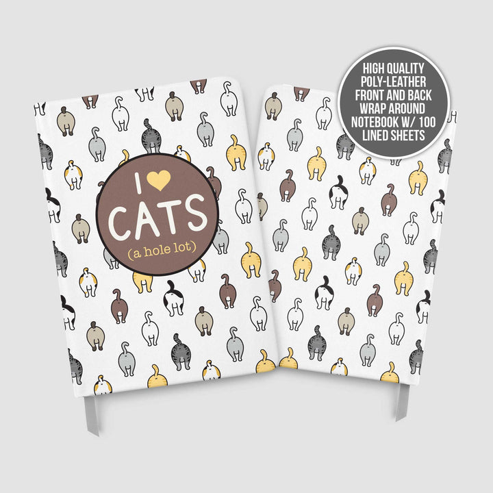 funny cat notebook journal "I heart cats a hole lot" faux leather notebook friends family cat lover gift