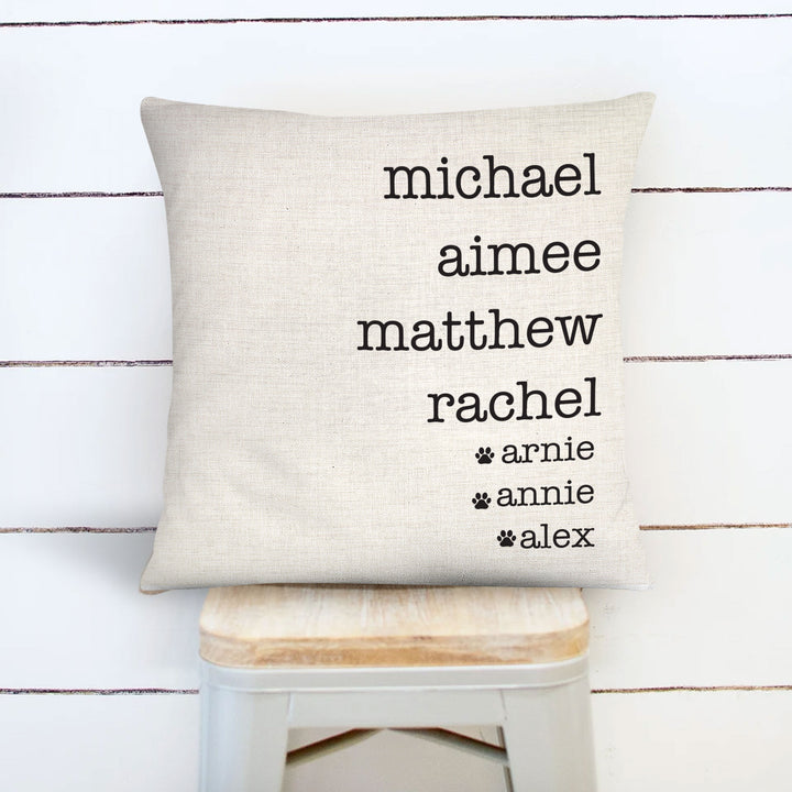 family name throw pillow add family names and pet names too customized personalized