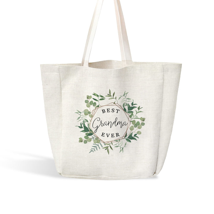 Grandma tote bag | Best Grandma Ever linen textured tote | greenery wreath perfect for mothers day or birthday gift