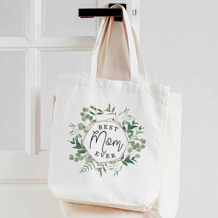 Mom tote bag | Best Mom Ever linen textured tote | greenery wreath perfect for mothers day or birthday gift