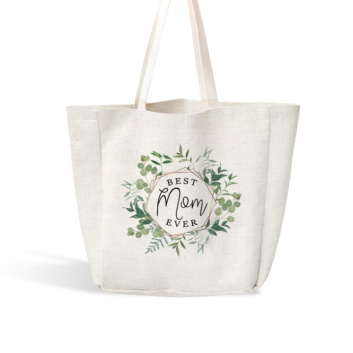 Mom tote bag | Best Mom Ever linen textured tote | greenery wreath perfect for mothers day or birthday gift