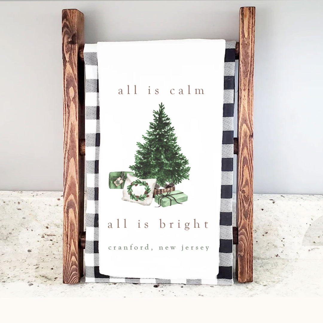 Cotton Tea towel | christmas tea towel | all is calm all is bright dish towel | christmas tea towel