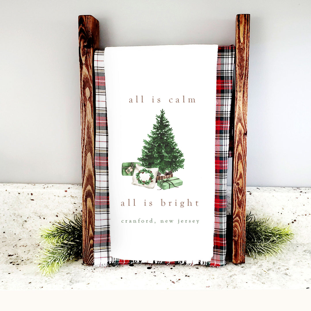 Cotton Tea towel | christmas tea towel | all is calm all is bright dish towel | christmas tea towel