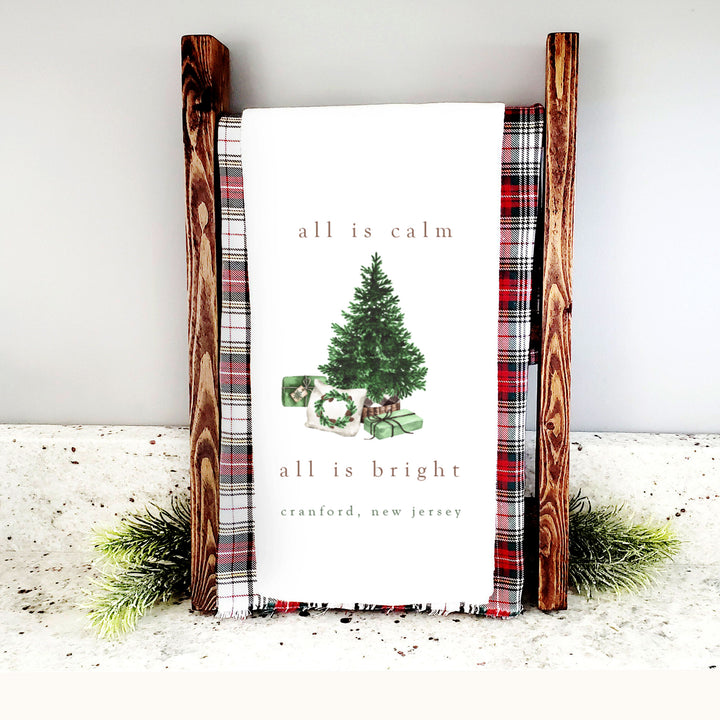 Cotton Tea towel | christmas tea towel | all is calm all is bright dish towel | christmas tea towel